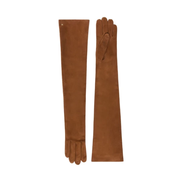 Max Mara Azzurro Extra Long Suede Gloves in Orange | Gloves | Luxury Shoes 
