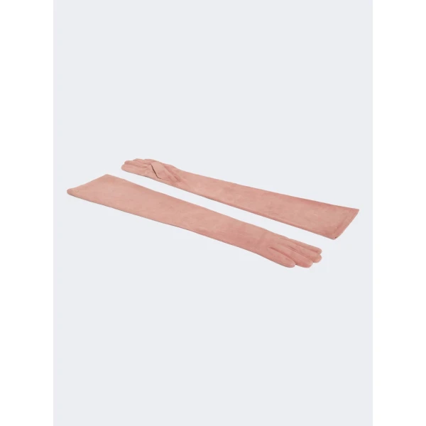 Max Mara Azzurro Extra Long Suede Gloves in Pink | Gloves | Luxury Shoes 