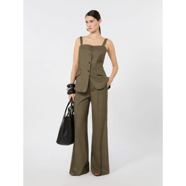 Max Mara Bacca Glen Plaid Wool Gilet in Khaki | Vests | Luxury Shoes 