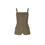 Max Mara Bacca Glen Plaid Wool Gilet in Khaki | Vests | Luxury Shoes 