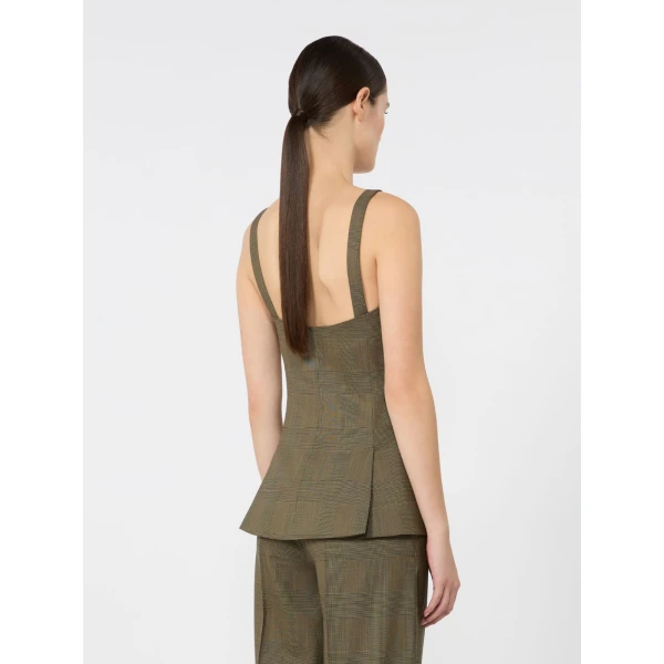 Max Mara Bacca Glen Plaid Wool Gilet in Khaki | Vests | Luxury Shoes 