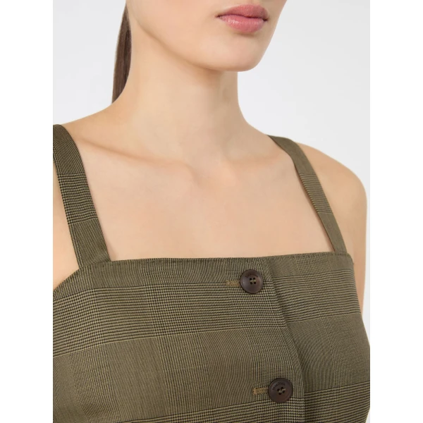 Max Mara Bacca Glen Plaid Wool Gilet in Khaki | Vests | Luxury Shoes 