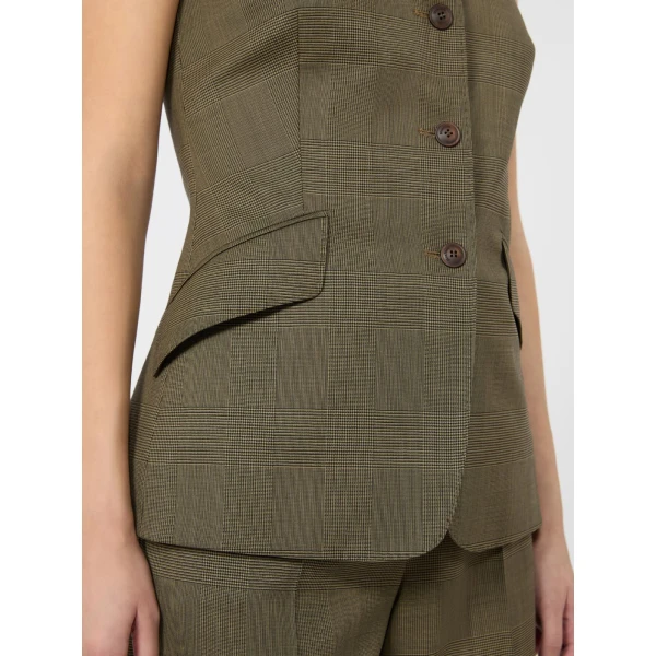 Max Mara Bacca Glen Plaid Wool Gilet in Khaki | Vests | Luxury Shoes 