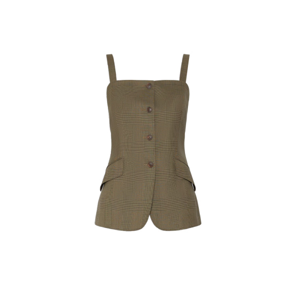 Max Mara Bacca Glen Plaid Wool Gilet in Khaki | Vests | Luxury Shoes 