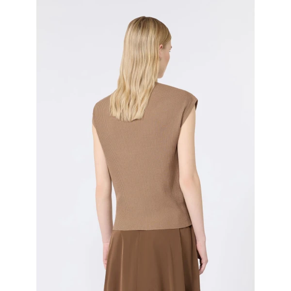 Max Mara Bacca Ribbed Wool Gilet in Camel | Sweaters | Luxury Shoes 