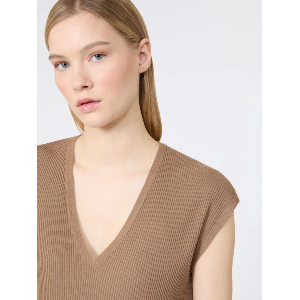 Max Mara Bacca Ribbed Wool Gilet in Camel | Sweaters | Luxury Shoes 