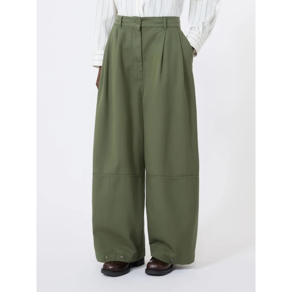 Max Mara Bacca Washed Cotton Wide-Leg Trousers in Khaki | Wide leg pants | Luxury Shoes 
