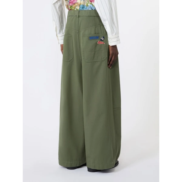 Max Mara Bacca Washed Cotton Wide-Leg Trousers in Khaki | Wide leg pants | Luxury Shoes 