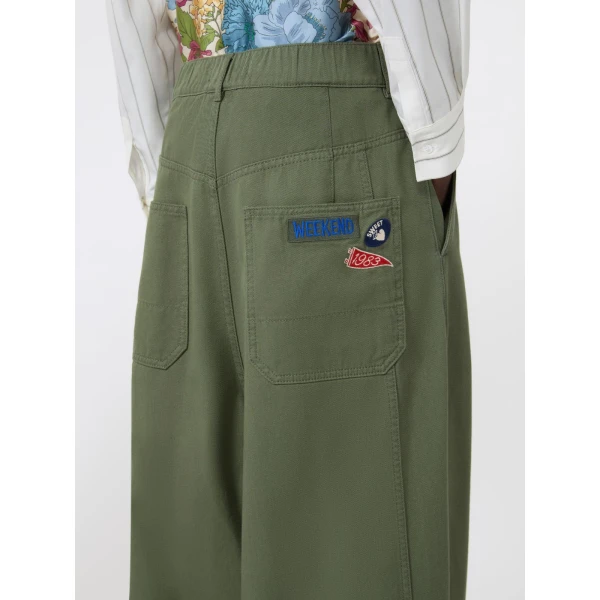 Max Mara Bacca Washed Cotton Wide-Leg Trousers in Khaki | Wide leg pants | Luxury Shoes 