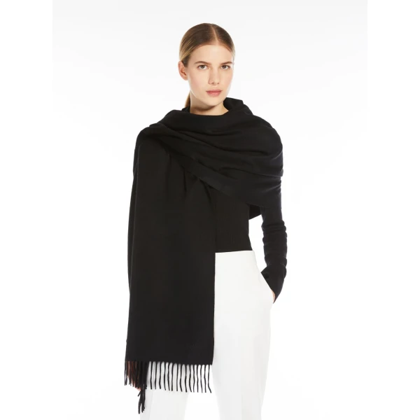 Max Mara Baci Cashmere Logo Stole in Black | Scarves | Luxury Shoes 
