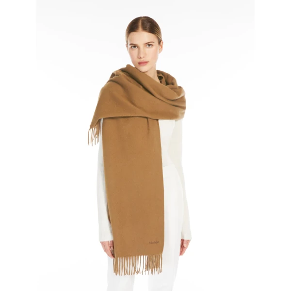 Max Mara Baci Cashmere Logo Stole in Camel | Scarves | Luxury Shoes 