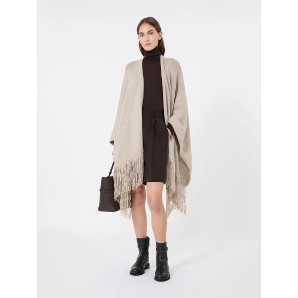 Max Mara Bacini Wool and Cashmere Fringed Cape in Beige | Jackets | Luxury Shoes 