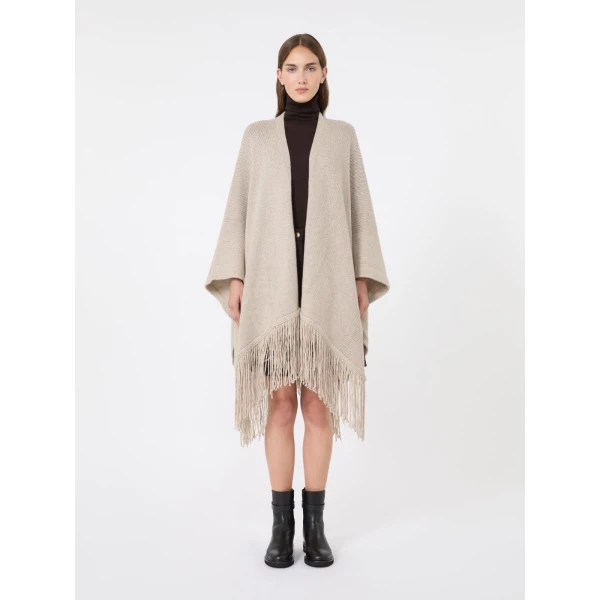 Max Mara Bacini Wool and Cashmere Fringed Cape in Beige | Jackets | Luxury Shoes 