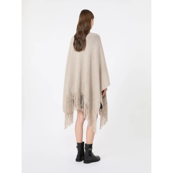 Max Mara Bacini Wool and Cashmere Fringed Cape in Beige | Jackets | Luxury Shoes 