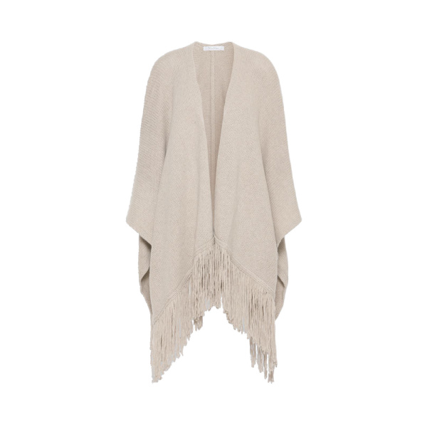 Max Mara Bacini Wool and Cashmere Fringed Cape in Beige | Jackets | Luxury Shoes 