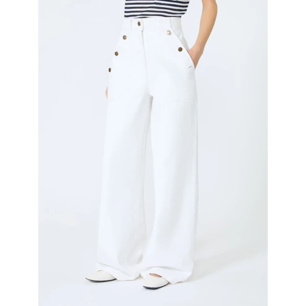 Max Mara Badesse Cotton Bull Denim Wide-Leg Trousers in White | Denim | Luxury Shoes 