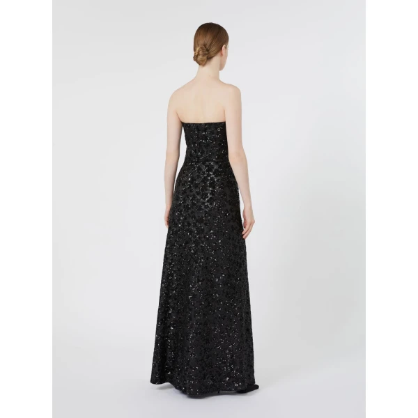 Max Mara Baffo Embroidered Tulle Bustier Gown in Black | Maxi Dresses | Luxury Shoes 