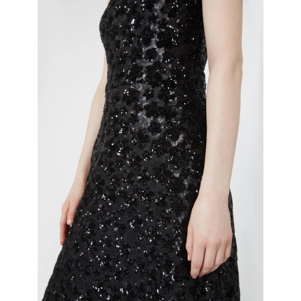Max Mara Baffo Embroidered Tulle Bustier Gown in Black | Maxi Dresses | Luxury Shoes 