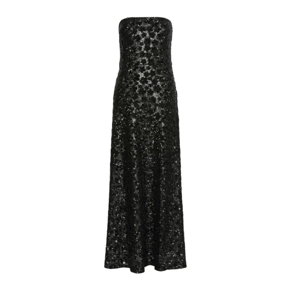 Max Mara Baffo Embroidered Tulle Bustier Gown in Black | Maxi Dresses | Luxury Shoes 