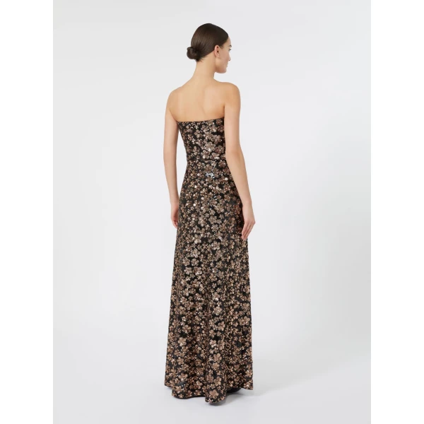 Max Mara Baffo Embroidered Tulle Bustier Gown in Bronze | Maxi Dresses | Luxury Shoes 