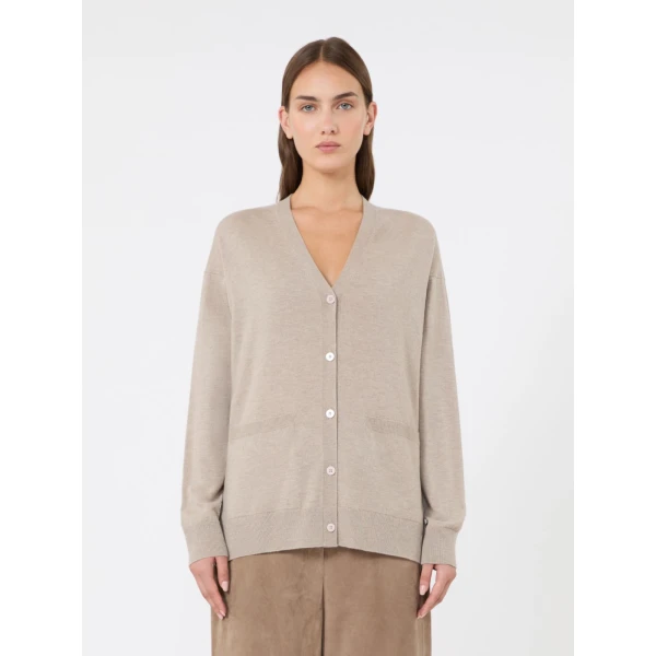 Max Mara Baia Wool V-Neck Cardigan in Beige | Cardigan | Luxury Shoes 
