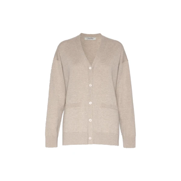 Max Mara Baia Wool V-Neck Cardigan in Beige | Cardigan | Luxury Shoes 