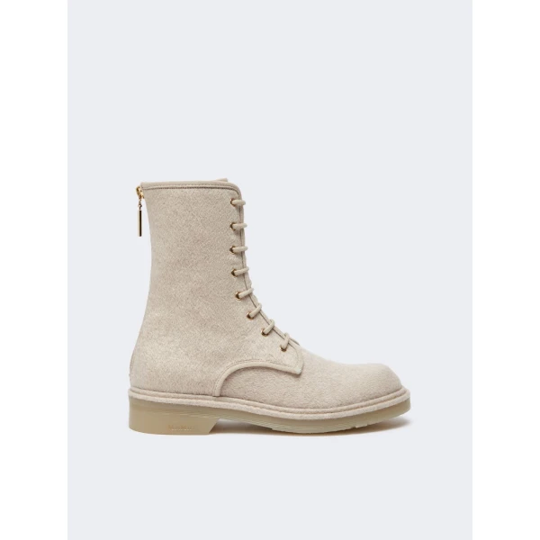 Max Mara Bakerzip Pure Cashmere Combat Boots in Beige | Boots | Luxury Shoes 