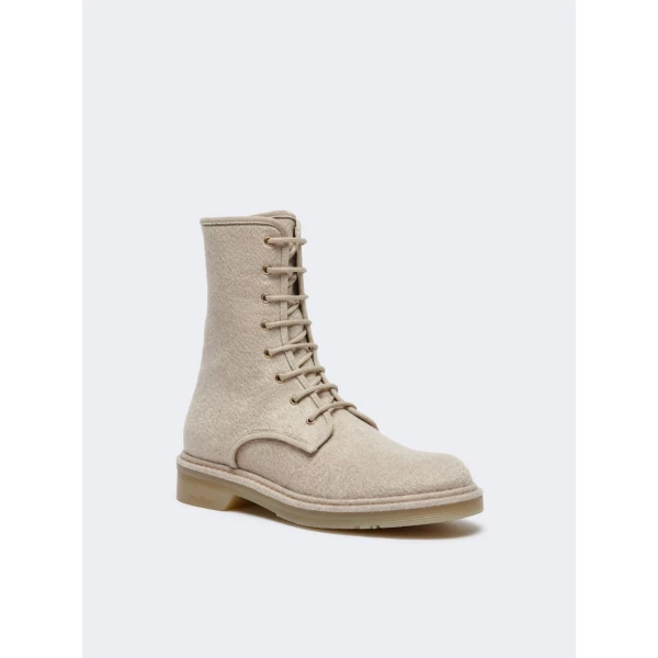 Max Mara Bakerzip Pure Cashmere Combat Boots in Beige | Boots | Luxury Shoes 