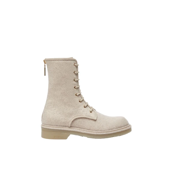Max Mara Bakerzip Pure Cashmere Combat Boots in Beige | Boots | Luxury Shoes 