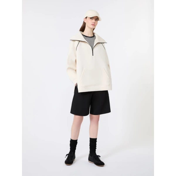 Max Mara Ballata Scuba Jersey Half-Zip Sweatshirt in Ivory | Sweaters | Luxury Shoes 