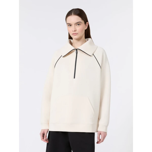 Max Mara Ballata Scuba Jersey Half-Zip Sweatshirt in Ivory | Sweaters | Luxury Shoes 
