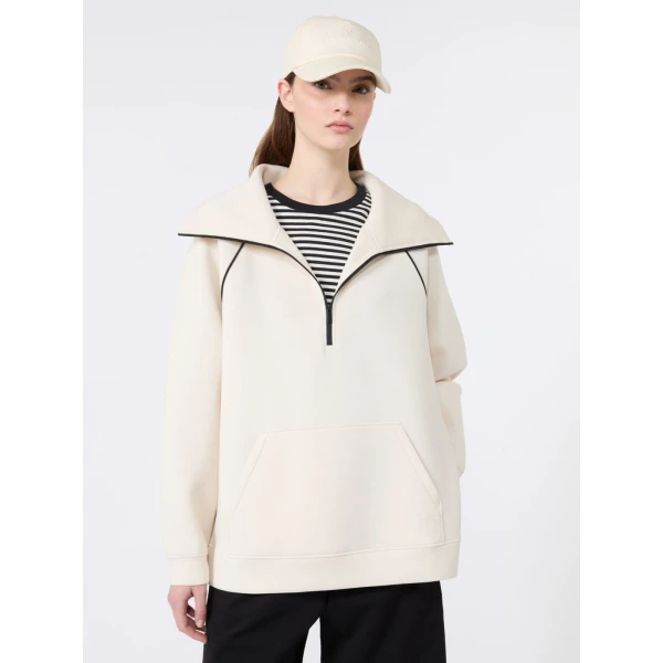 Max Mara Ballata Scuba Jersey Half-Zip Sweatshirt in Ivory | Sweaters | Luxury Shoes 