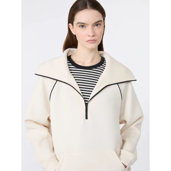 Max Mara Ballata Scuba Jersey Half-Zip Sweatshirt in Ivory | Sweaters | Luxury Shoes 