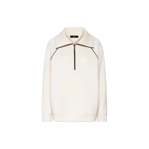 Max Mara Ballata Scuba Jersey Half-Zip Sweatshirt in Ivory | Sweaters | Luxury Shoes 