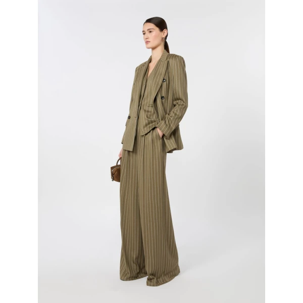 Max Mara Balta Double-Breasted Pinstripe Jersey Blazer in Khaki | Blazers | Luxury Shoes 
