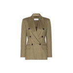 Max Mara Balta Double-Breasted Pinstripe Jersey Blazer in Khaki | Blazers | Luxury Shoes 