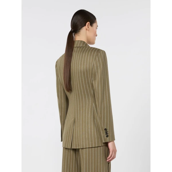 Max Mara Balta Double-Breasted Pinstripe Jersey Blazer in Khaki | Blazers | Luxury Shoes 