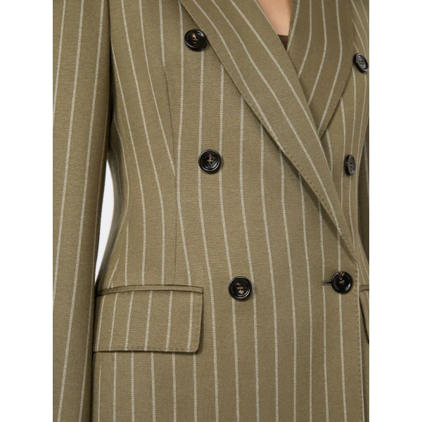 Max Mara Balta Double-Breasted Pinstripe Jersey Blazer in Khaki | Blazers | Luxury Shoes 