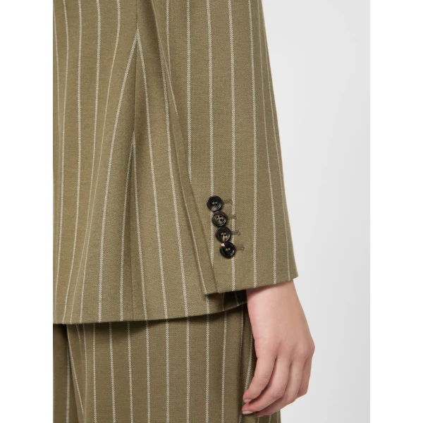 Max Mara Balta Double-Breasted Pinstripe Jersey Blazer in Khaki | Blazers | Luxury Shoes 