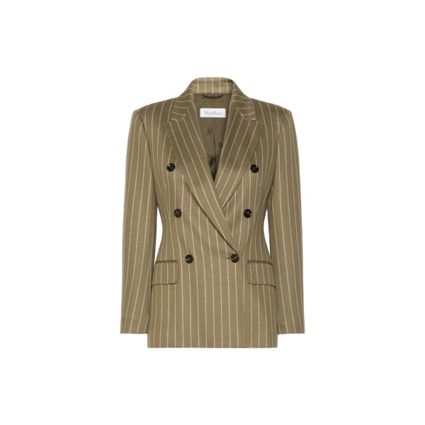 Balta Double-Breasted Pinstripe Jersey Blazer in Khaki