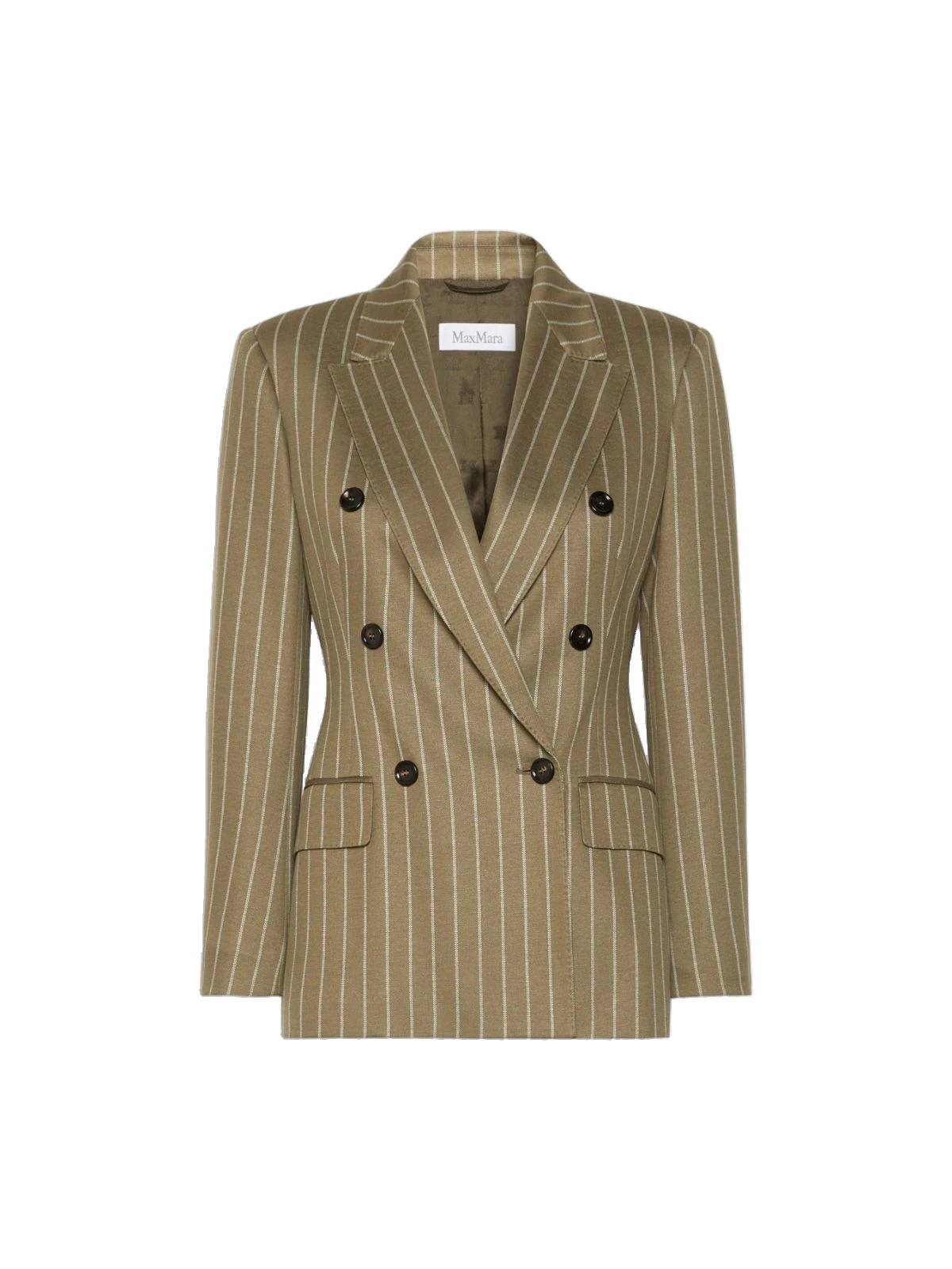 Max Mara Balta Double-Breasted Pinstripe Jersey Blazer in Khaki Max Mara Balta Double-Breasted Pinstripe Jersey Blazer in Khaki | Blazers | Luxury Shoes