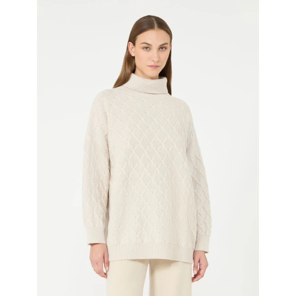 Max Mara Bambola Oversized Diamond-Knit Sweater in Beige | Sweaters | Luxury Shoes 