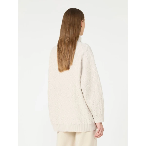 Max Mara Bambola Oversized Diamond-Knit Sweater in Beige | Sweaters | Luxury Shoes 