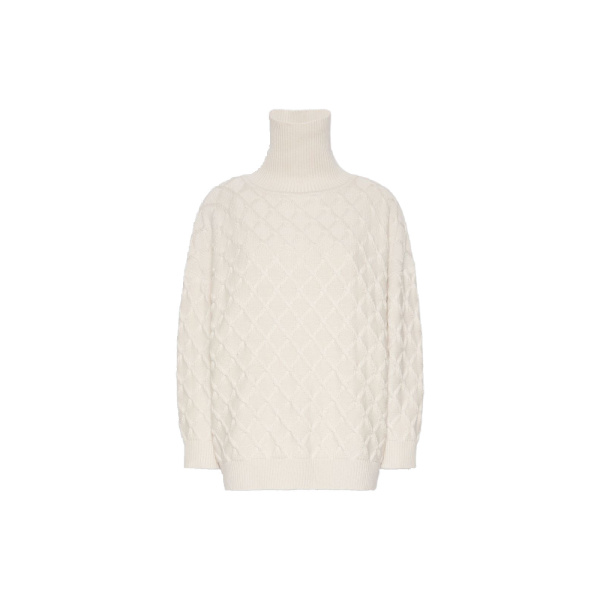 Max Mara Bambola Oversized Diamond-Knit Sweater in Beige | Sweaters | Luxury Shoes 