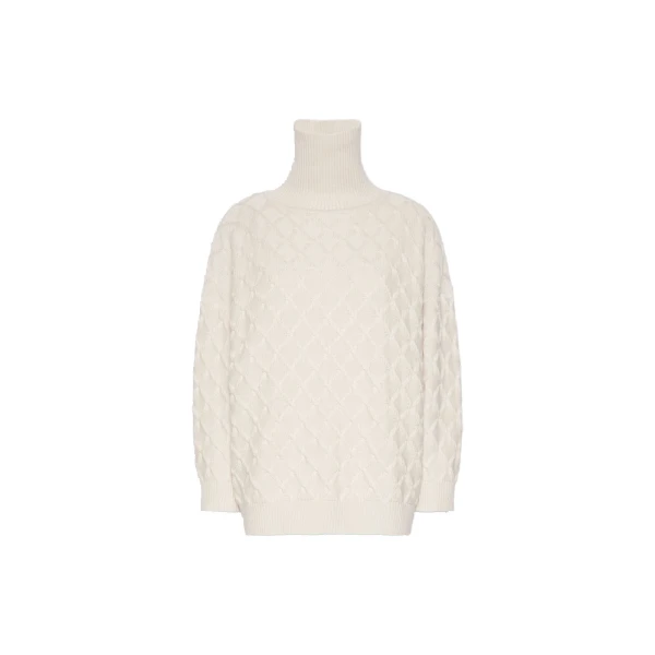 Bambola Oversized Diamond-Knit Sweater in Beige