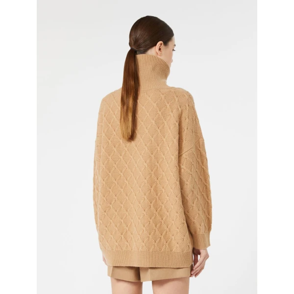 Max Mara Bambola Oversized Diamond-Knit Sweater in Camel | Sweaters | Luxury Shoes 
