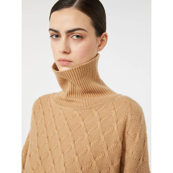 Max Mara Bambola Oversized Diamond-Knit Sweater in Camel | Sweaters | Luxury Shoes 