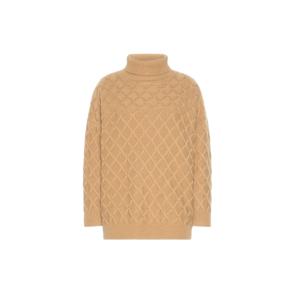Max Mara Bambola Oversized Diamond-Knit Sweater in Camel | Sweaters | Luxury Shoes 