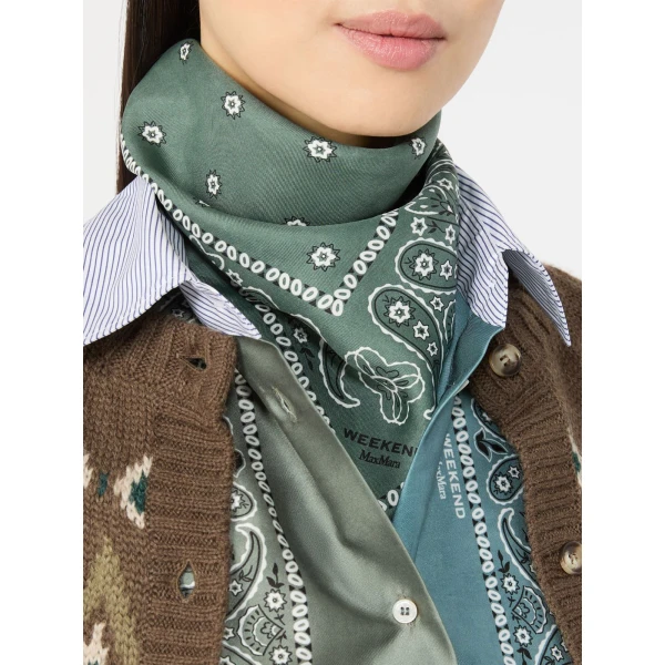 Max Mara Bandanna Print Silk Foulard in Khaki | Scarves | Luxury Shoes 