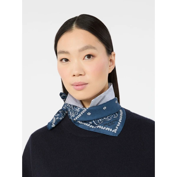 Max Mara Bandanna Print Silk Foulard in Midnight Blue | Scarves | Luxury Shoes 